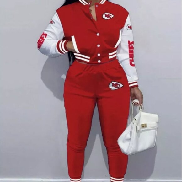 Super Bowl KC Kansas City Chiefs Football Game Tracksuit Varsity Jacket Pant Set - Picture 1 of 7